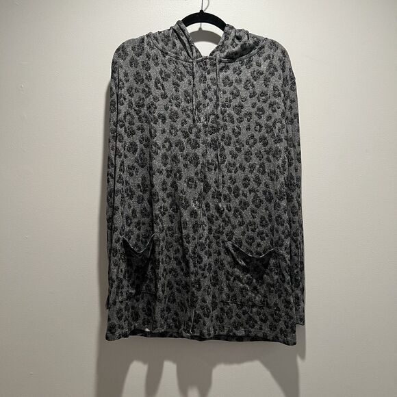 Lucky brand Hooded Cardigan, Grey W Leopard Pattern, Size XS - Picture 1 of 16